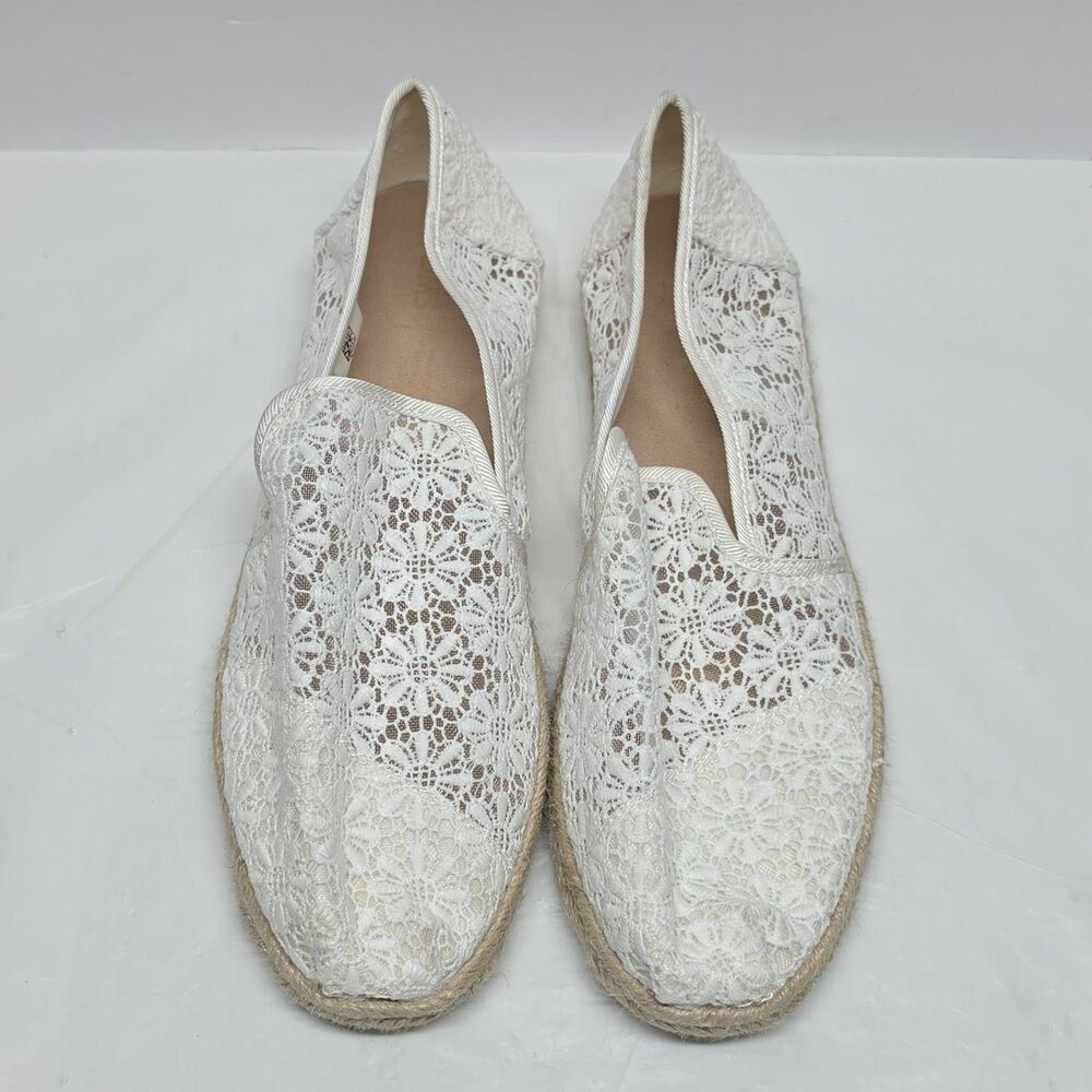 TOMS Alpargata Floral Lace White Slip On Loafers Espadrille Shoes Women's Sz 9.5